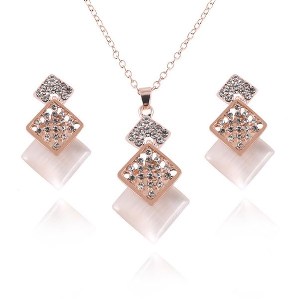

2019 fashion square geometric jewelry sets pendant necklace earrings crystal rhinestone jewelry set for women, Silver