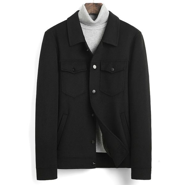 

double-sided wool coat men jacket spring autumn woolen coat handmade korean short mens overcoat coats and jackets 4990 kj3592, Black
