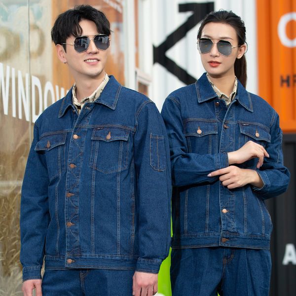 

welding work suit thickened wear-resisting, heat-resisting and ironing engineering cotton denim work suit, White