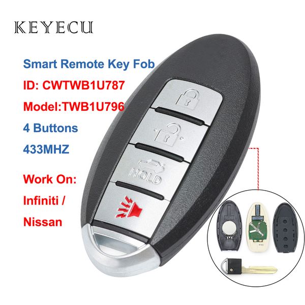 

keyecu cwtwb1u787 smart car remote key fob 4 buttons 433mhz for armada 2017-2018 for infiniti q70 m56 m37 m35, twb1u796