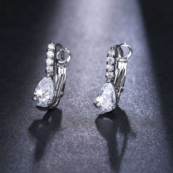 

be8 small waterdrop cubic zirocnia hoop earrings wedding party jewelry fashion earring wholesale ae72, Golden;silver
