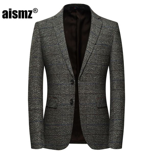 

aismz business casual men blazer casaco masculino hombre slim fit autumn winter wool mens blazers jacket vetement homme 2018, White;black