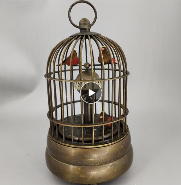 Acheter Métiers Dart Cuivre Bronze Laiton Feng Shui Décorationcollectable Décorer Vieux Travail Manuel Cuivre Deux Oiseaux En Cage Mécanique Horloge