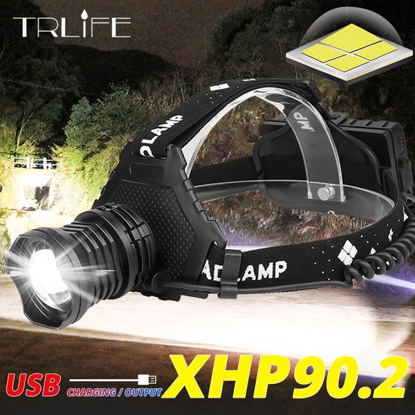 

headlamps powerful 8000lm xhp90.2 led headlamp usb rechargeable headlight waterproof zoomable power bank fishing light using 18650 battery