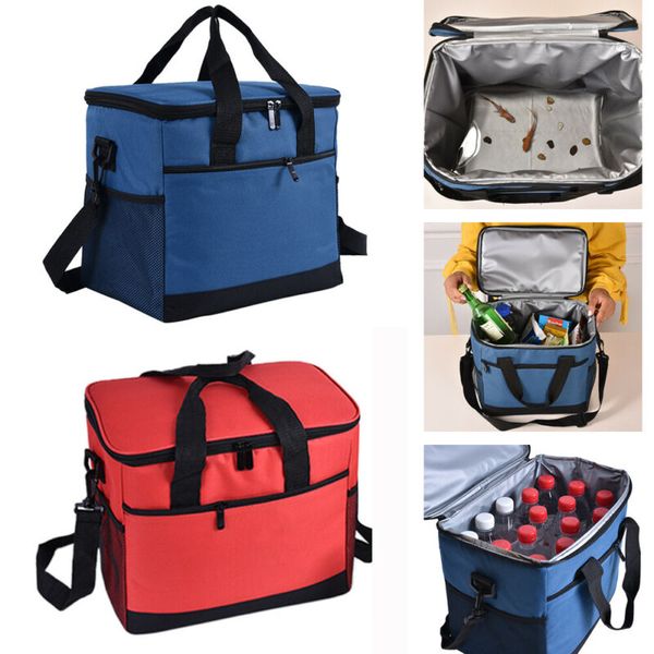 

oxford cloth large capacity insulated lunch bag ice bag picnic camping hiking storage lunch box, Blue;pink