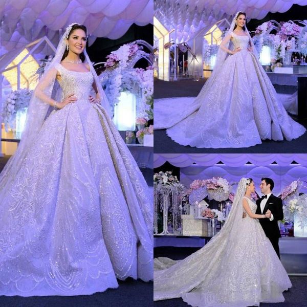

bling bling sequined wedding dresses square neckline full length bridal ball gowns sleeveless beaded wedding gown, White