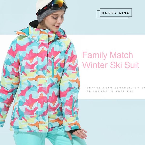 

2018 new mother and girl ski suit waterproof windproof snowboarding pants+jacket set winter outdoor sports child thicken clothes
