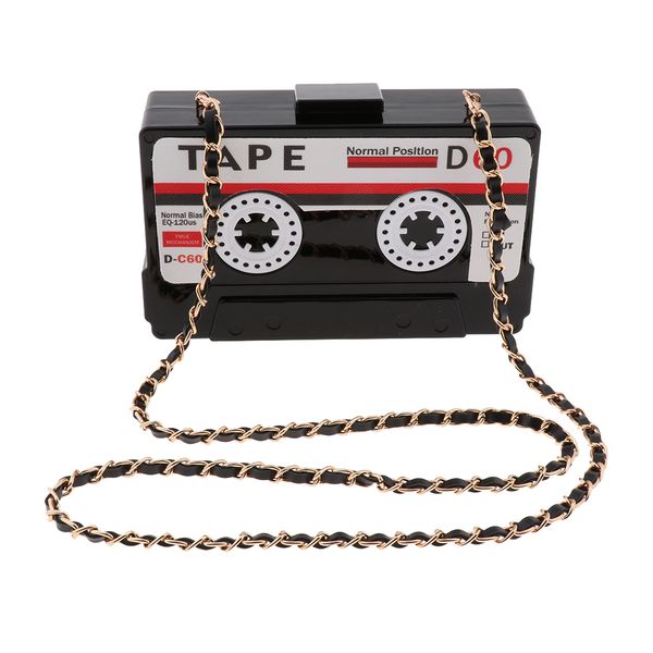 

novelty women girls acrylic tape cassettes shape wedding party prom bag evening clutch purse, Black;red