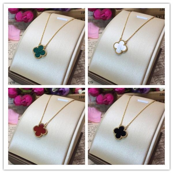 

2019 fashion jewelry four leaf flower necklace black and white red green four leaf flower shell agate 925 silver necklace diamond buckle