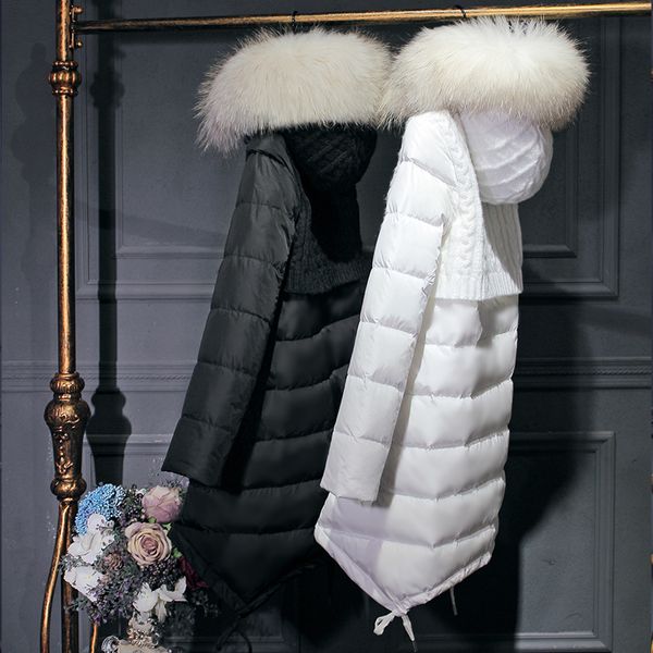 

2018 new arrival qian si chen long solid zipper slim thick full white duck down 90% 250g-300g office lady broadcloth down coats, Black