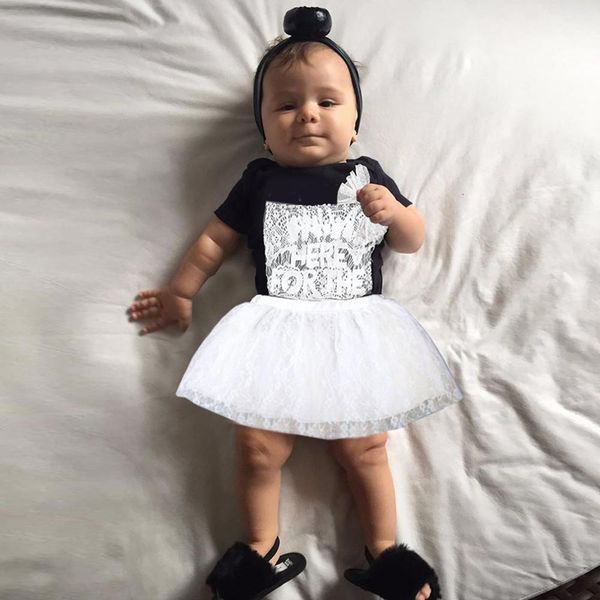 

baby girls summer skirt 2pcs soft cotton clothes toddler kids outfits clothes letter print t-shirt lace skirt set 2019, White