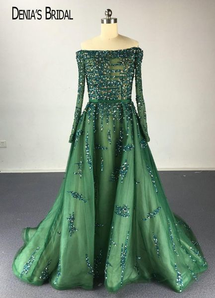 

glamorous navy blue bateau off the shoulder beaded long sleeve luxury evening dresses, White;black