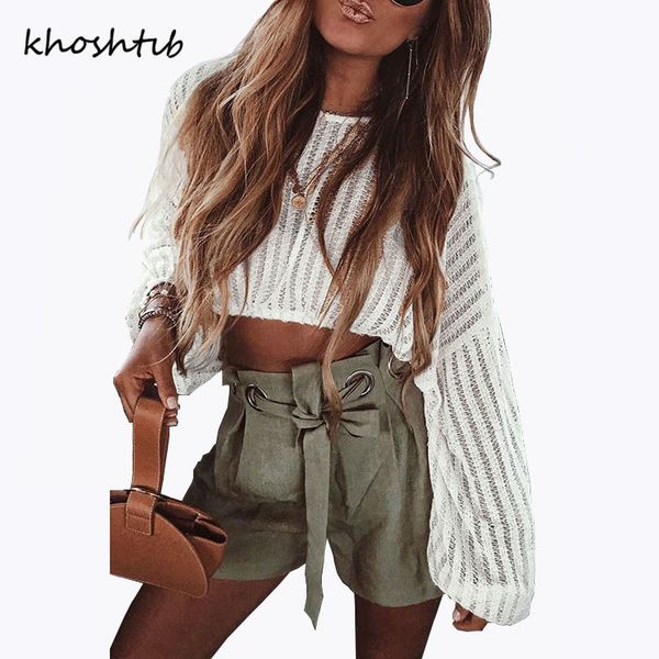 

khoshtib women's sweater autumn winter new lantern sleeve open umbilical hollow hood loose large size sweater o-neck full