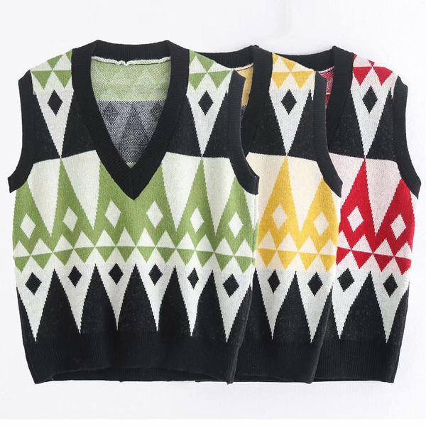 

elina casual v neck sweaters women fashion panelled argyle knitted sweater women elegant sleeveless sweaters female ladies lad, Black;white