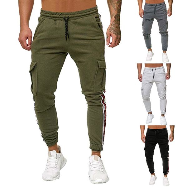 

2019 sweatpants jogger men splicing pure color overalls casual pocket sport work casual trouser pants dropshipping18 sportswear, Black