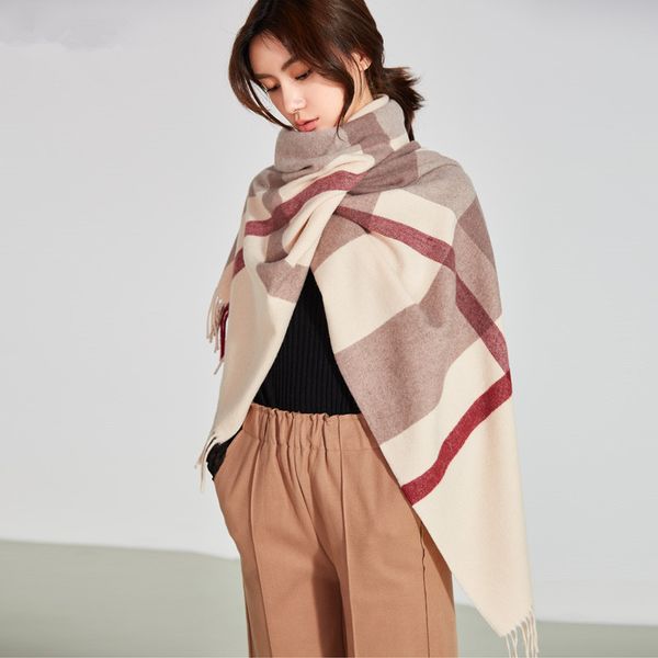 

new style of wool plaid scarf thicken cashmere shawls for women in autumn and winter 2019, Blue;gray