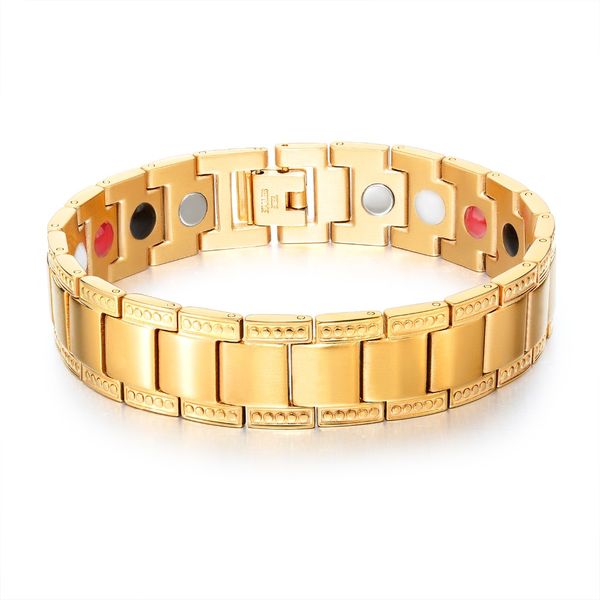 

stainless steel healthy magnet bracelet men jewelry energy magnetic therapy father's day gift, Golden;silver