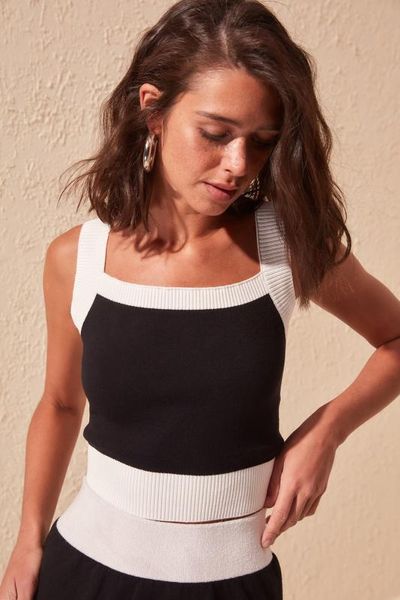 

trendyol с цветным блоком crop knitwear bluz twoss20bz0781, White