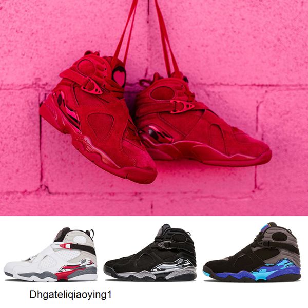 

2020 new arrival valentine s day red 8 vii 8s men basketball shoes aqua chrome countdown pack mens outdoor sports sneakers 8-13, Black