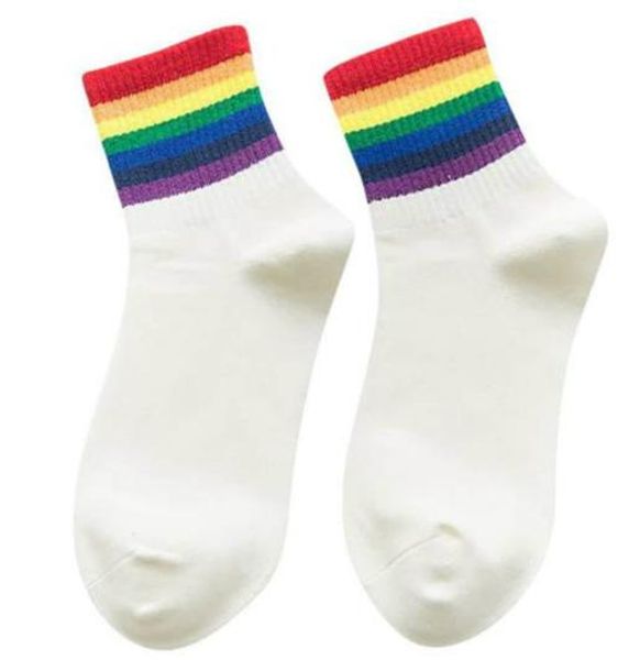 

womens designer midcalf length calcetines rainbow colors preppy style teenager girls socks sports chaussettes women socks, Black;white