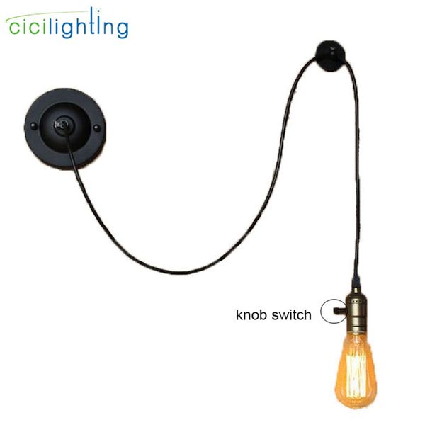 

art design black l150cm adjustable wall lamps retro diy decor bedside bedroom brass wall lights knob switch stairs sconces