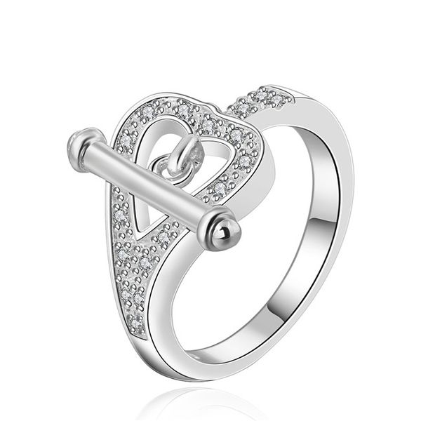 

plated sterling silver heart shaped zircon ring djsr470 us size 8 ; women's 925 silver plate with side stones rings jewelry
