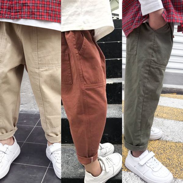 

clothing autumn 2019 pure cotton casual trousers chinos children's boys' tooling fashionable trousers medium and large children&#0, Blue