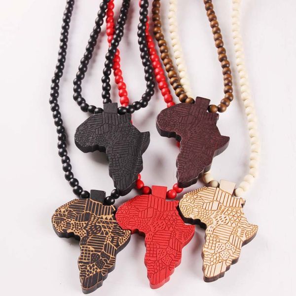 

5pcs/1set fashion design men hip hop wooden five colors pendant necklace good wood african map jewelry sold, Silver