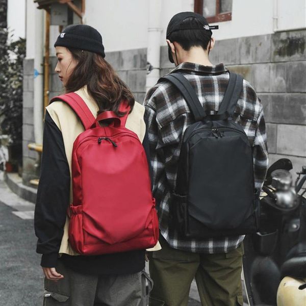 

women men nylon waterproof backpack couples solid color zipper shoulders bag large capacity student backpacks mochila escolar