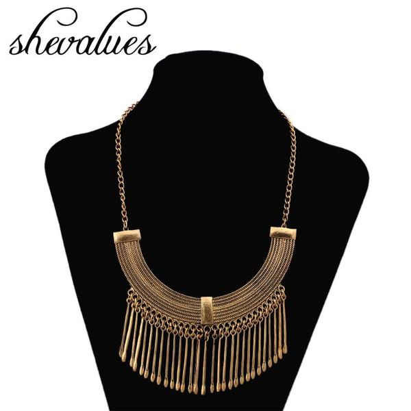 

shevalues women's exaggerated semicircle pendant dangle tassels bib statement choker necklace vintage boho gypsy collar necklace, Golden;silver