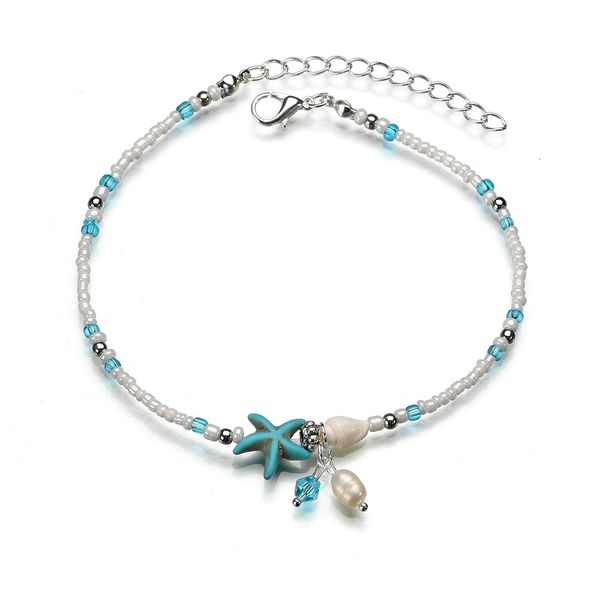 

starfish shell beach anklet conch sandals anklet bead bracelet ornaments, Red;blue
