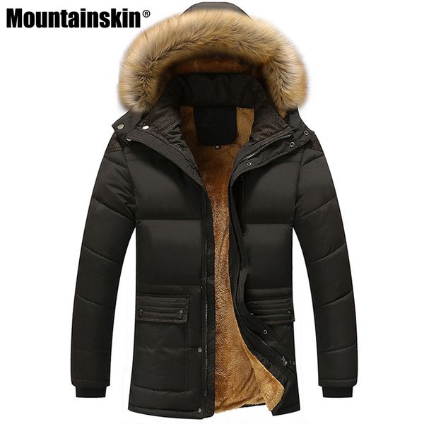 

mountainskin winter men's jackets thick fleece 5xl fur collar hooded men's coats casual jacket male outerwear windproof sa390, Black;brown
