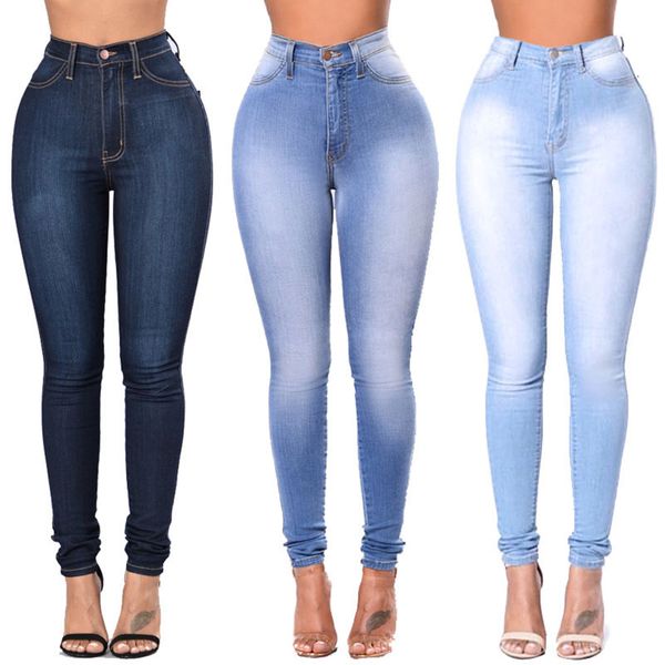 

fashion high waist women skinny denim pants holes pencil pants jeams casual skinny trousers summer autumn ladies slim, Blue