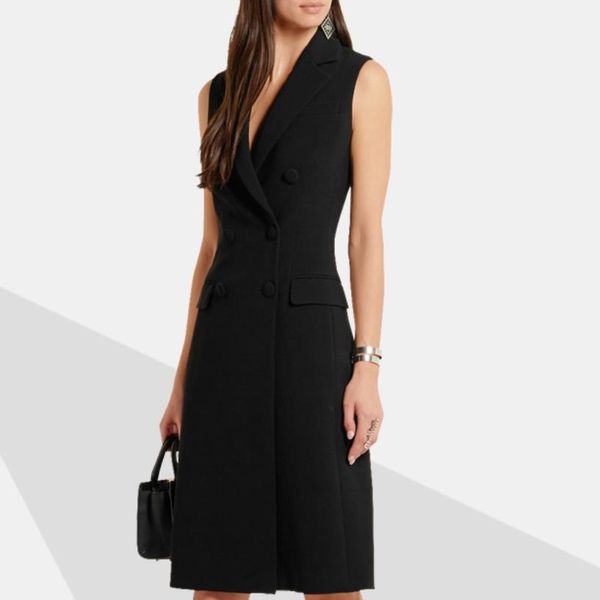 

double-breasted women's long vest, Black;white