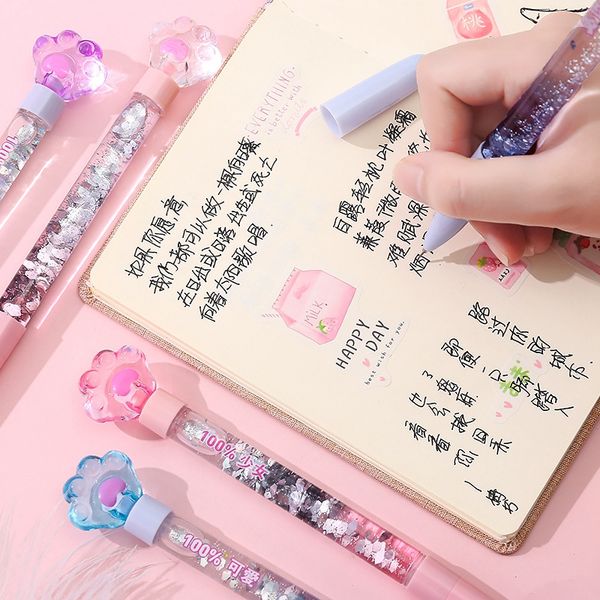 

kawaii cute cat claw glow gel pen creative girl heart into the oil sand light pen 0.5mm black diy stationery school supply, Blue;orange
