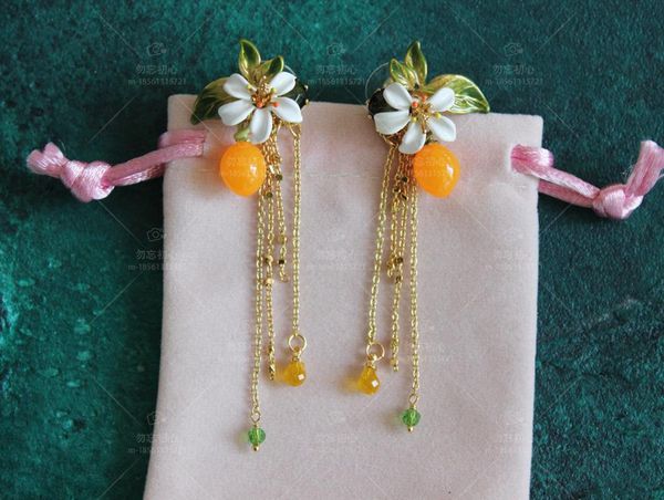 

2020 special offer real earing earings oorbellen provence garden series tangerine flowers fringe earring stud earrings ear clip, Golden;silver