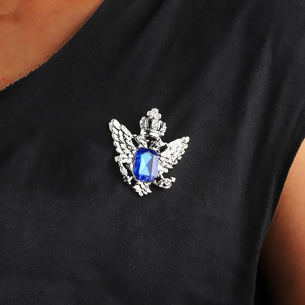 

black blue stone broche femme bijoux crystal jewelry crown wings brooches & pins for women men gold silver color pins metal, Gray