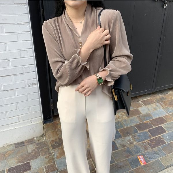 

superaen spring 2020 new women shirts solid color wild lapel ladies blouses and long sleeve fashion women clothing, White