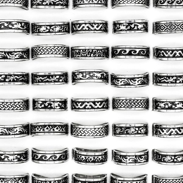

20 pcs/lot mix style stainless steel rings men fashion jewelry bohemian round vintage big punk ring for party, Golden;silver