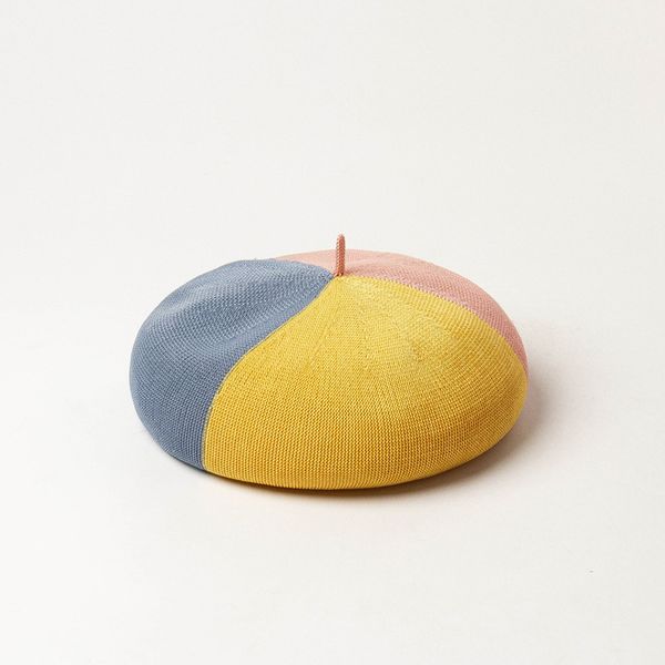 

korean version of spring and summer new fashion color matching breathable knitted beret painter hat ladies casual bud hat, Blue;gray