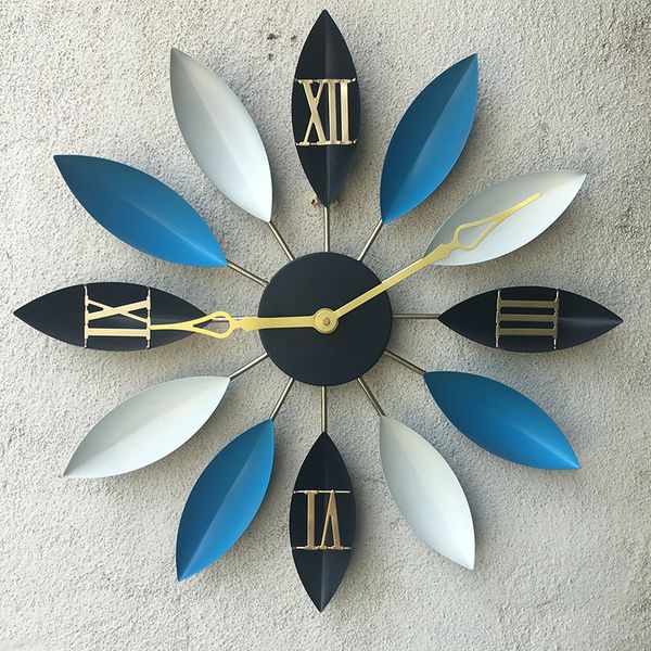 

55cm big clock nordic wrought iron leaf wall clock living room mute wall modern design decorative quartz