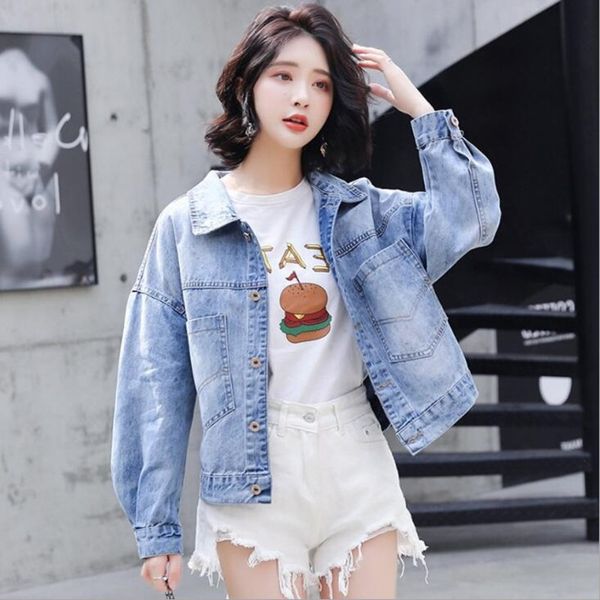 

women's jackets women frayed denim bomber jacket appliques print vintage elegant outwear autumn fashion cowboy coat 2021 casual, Black;brown