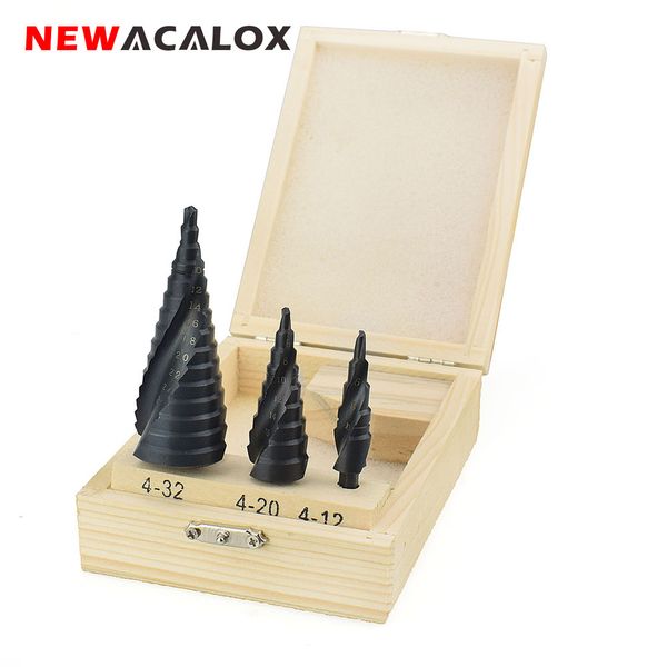 

newacalox 4-32mm hss cobalt step drills nitrogen spiral for metal cone drill bit set triangle shank hole woodworking wood cutter