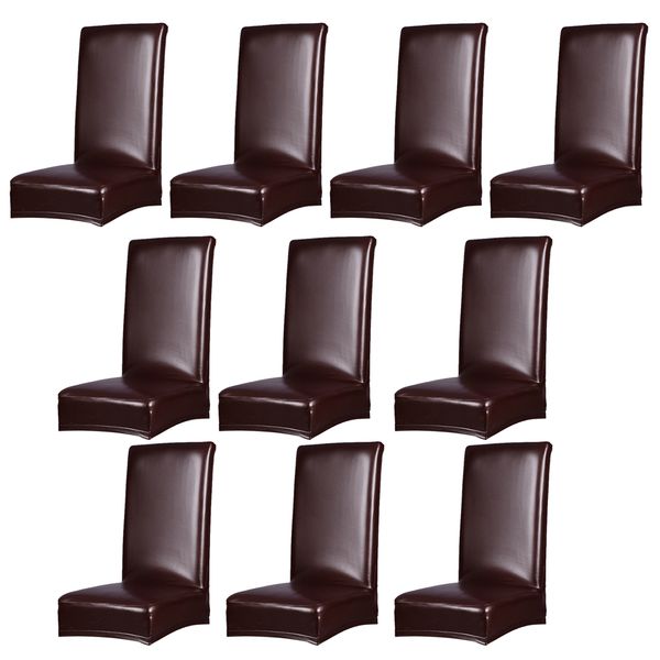 

10шт обеденный стул чехлы сплошной цвет искусственная кожа эластичный водонепроницаемый стул протектор чехлы для гостиной декор коричневый