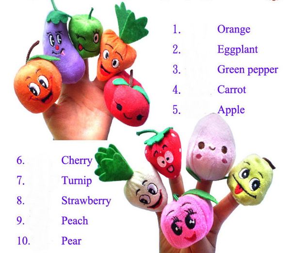 50pcs = 5lot Fruit Vegetable Dedo Puppets história dizendo Boneca Crianças Crianças Bebê Brinquedos Educativos RPG jogo uso Papel Grupo Toy