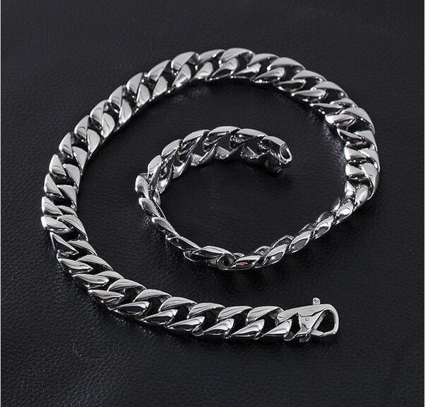 

60cm long cuban link chain necklace 316l stainless steel 15mm heavy chunky link chain necklace men's costume accessory jewelry, Silver