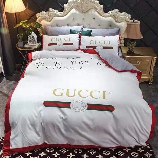

Branded women men letter flower bed linen 4pc bedding et bed et duvet cover woven bed heet hou ehold cover et, White