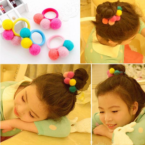 

baby girl autumn winter models of three wool plush ball hair circle girls hair rings 12 colors rope accessories, Slivery;white