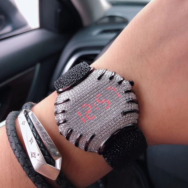 

full diamonds watch man luxury design men wristwatches digital display man sport watch super gift clock reloj hombre new, Slivery;brown
