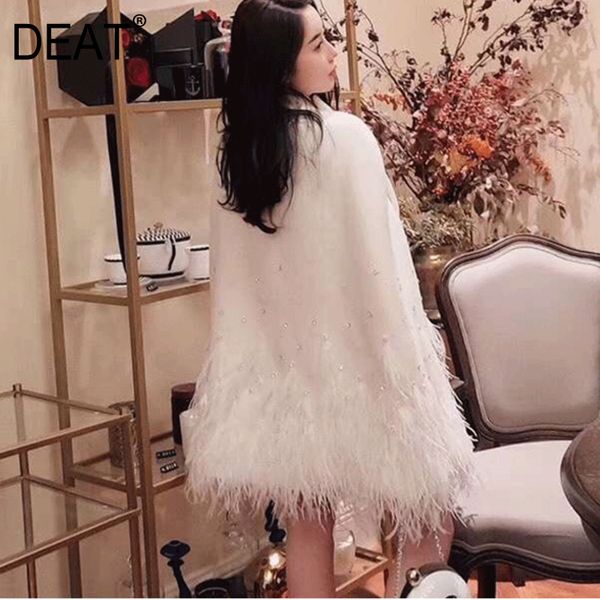 

deat 2020 autumn and winter fur bottoms turtleneck cloak flare sleeves diamonds sequins jacket female windbreaker wk23900l, Tan;black